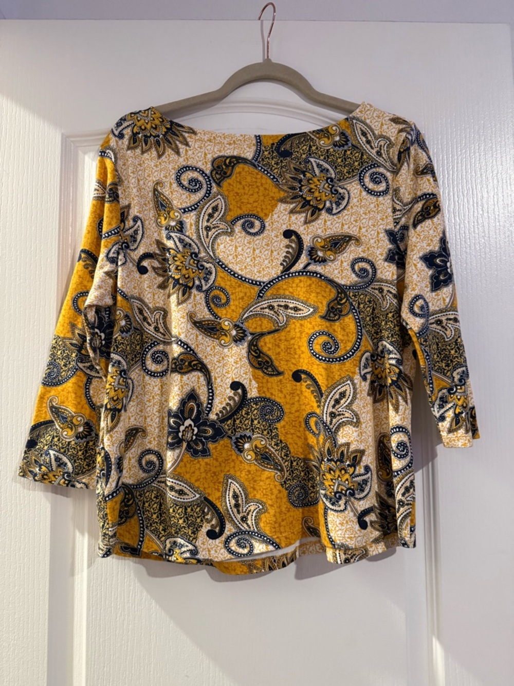 Charter Club Luxury 100% Pima Cotton Paisley Top 3/4 Sleeve Gold PL - Picture 2 of 5